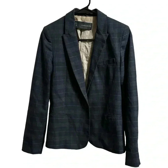 Zara Blue Plaid Blazer Preppy Academia Size Medium - Picture 1 of 5